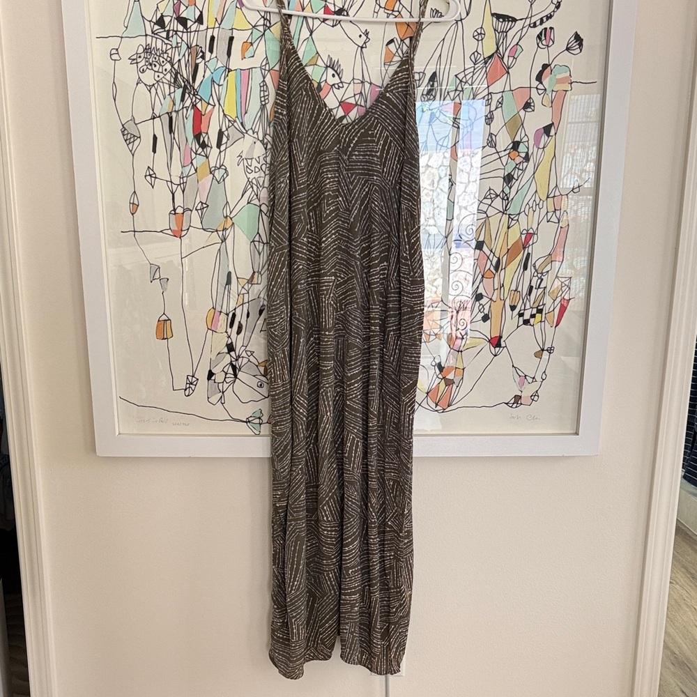 Lovestich olive green, light blue and white Patterned Dress